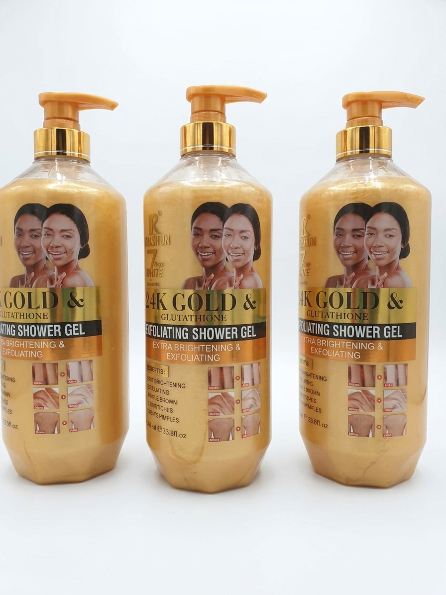 Roushun (Aishun) 24K Gold & Glutathione Exfoliating Shower Gel.